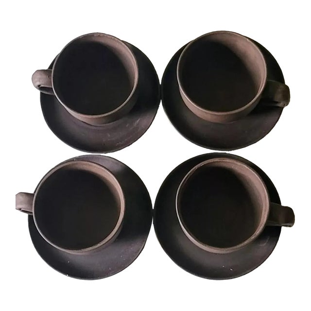 Early 1900s Chinese Yixing Zisha Clay Tea Cups and Saucers Set- 8 Pieces For Sale