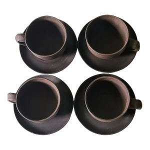Early 1900s Chinese Yixing Zisha Clay Tea Cups and Saucers Set- 8 Pieces