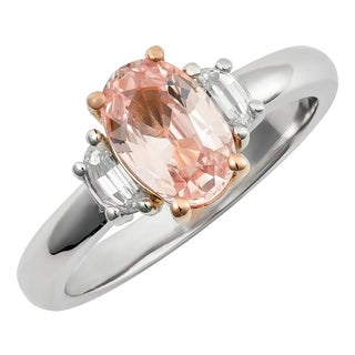 Natural Unheated Padparadscha Sapphire Gemstone 1.61 Carats Set in Platinum Ring With 18k Rose Gold With 0.29 Carats Diamonds Size 6.5 For Sale