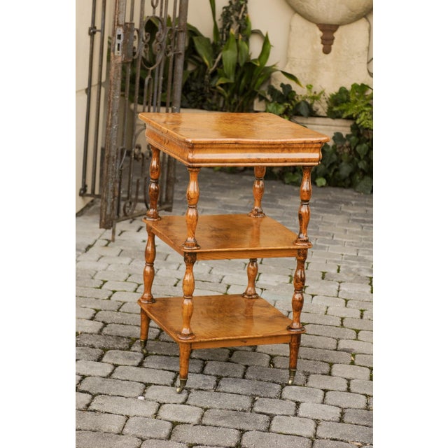 French Burled Walnut Three-Tiered Trolley with Butterfly Veneer, circa 1870 For Sale - Image 4 of 12