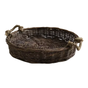Rustic Twig Basket Tray With Rope Handles
