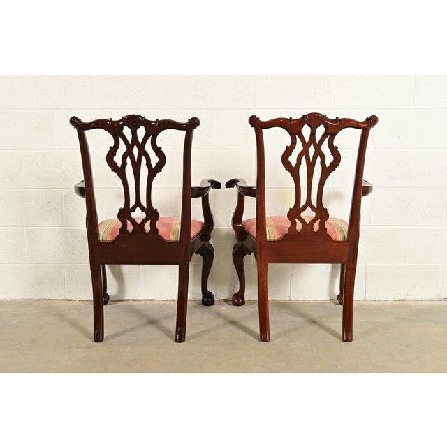 Kindel Furniture Chippendale Carved Mahogany Dining Arm Chairs, Set of Six For Sale - Image 10 of 12