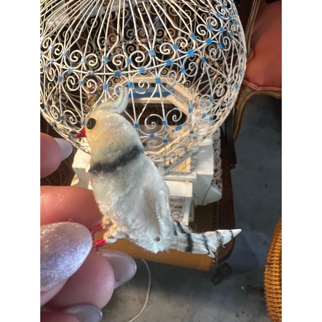 Vintage Indo-French White Metal Bird Cage With Hand Made Bird Figurines For Sale - Image 4 of 11