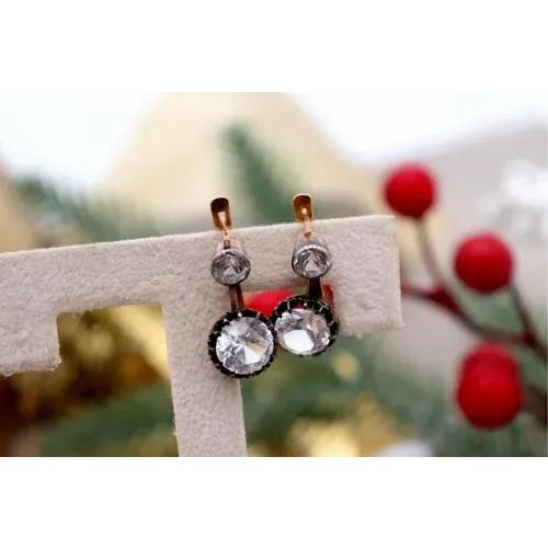 Metal Gold and Silver Earrings with Two Stones, Set of 2 For Sale - Image 7 of 8