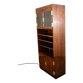 Mid Century Modern Cabinet Compact Display Scene One Henredon Campaign Dark Wood For Sale