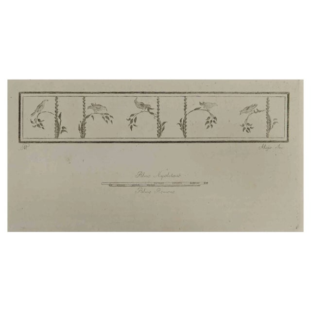 Luigi Aloja, Sparrows on Boughs, Roman Fresco, Etching, 18th Century For Sale