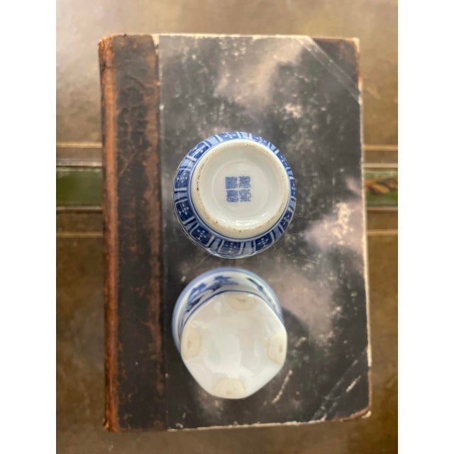 Early 20th Century Early 20th Century Collection of Two (2) Blue and White Chinoiserie Miniature Vase and Planter For Sale - Image 5 of 6