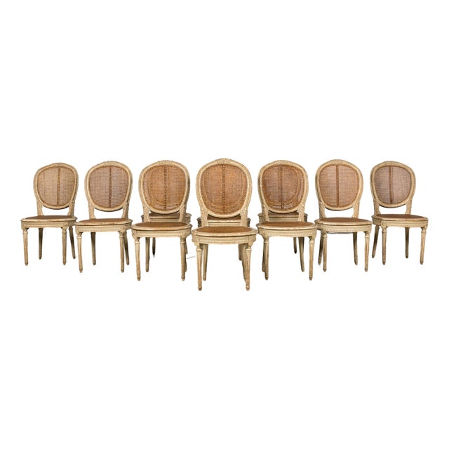 Early 19th Century French Louis XVI Painted Cane Dining Chairs - Set of 10 For Sale