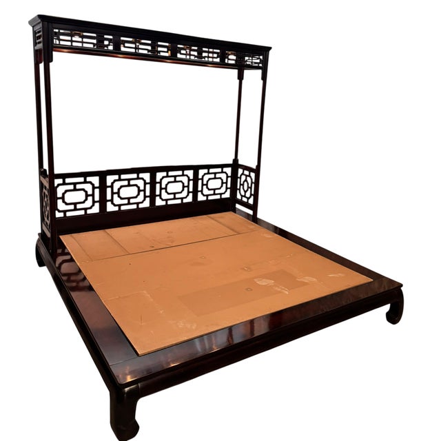 Vintage White Furniture Chinoiserie Style Burl Wood & Lacquer Queen Size Platform Bed For Sale - Image 9 of 11