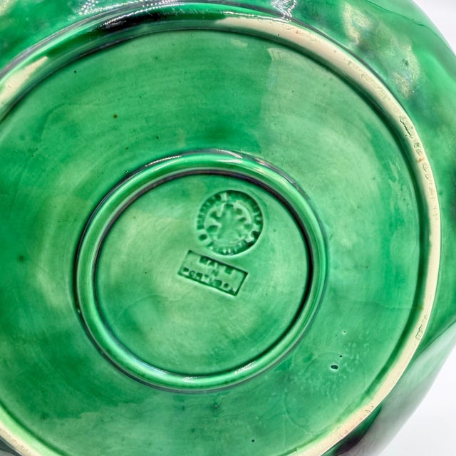 Ceramic Vintage Bordallo Pinheiro Cabbage Leaf Bowl Pressed Frog Mark Portugal Majolica For Sale - Image 7 of 9