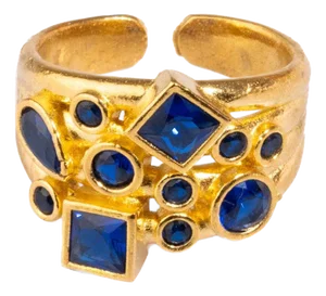 Sapphire Stone Design & Gold Adjustable Statement Ring