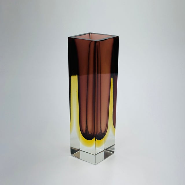 Brown Vintage Murano Glass Vase Vintage Mid-Century Modern Sommerso Glass Square Vase For Sale - Image 8 of 17