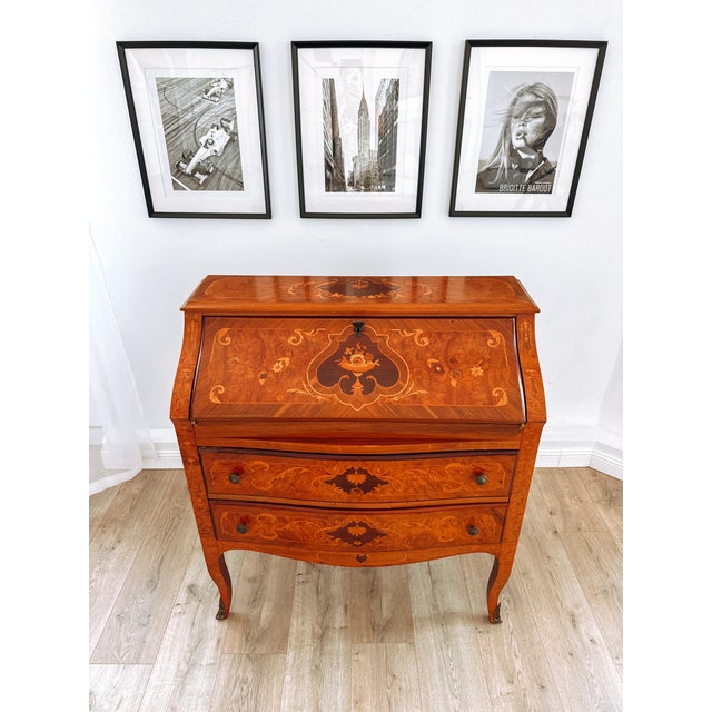 Louis XV Italian Bombé Marquetry Secretary Desk, 1960s For Sale - Image 15 of 18