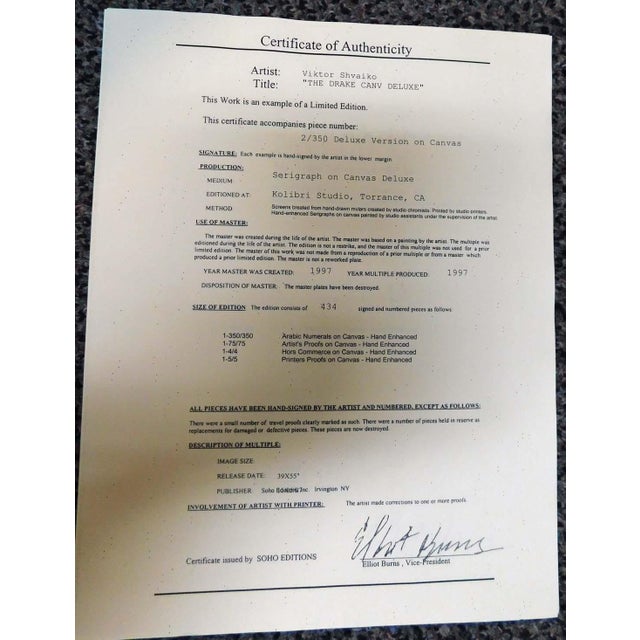 Impressionist Viktor Shvaiko the Drake Framed Hand Embellished Artwork on Canvas Ed#2/350 For Sale - Image 3 of 8