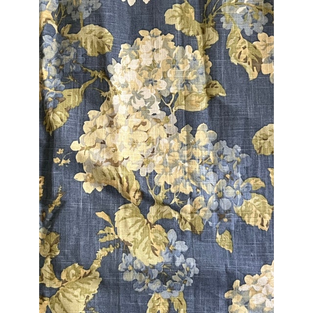 Blue Pair of Extra Long Waverly Chambray Blue Hydrangea Custom Curtains For Sale - Image 8 of 12