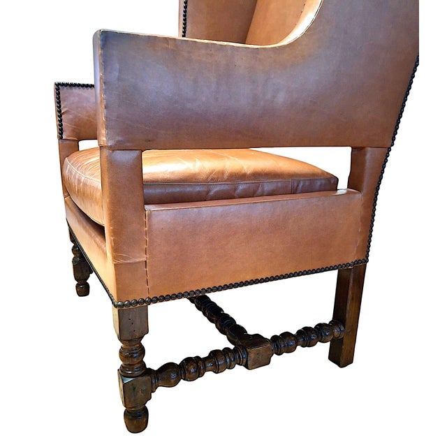 Early 21st Century Dessin Fournir French Leather and Mahogany Wingback Chair For Sale - Image 5 of 10