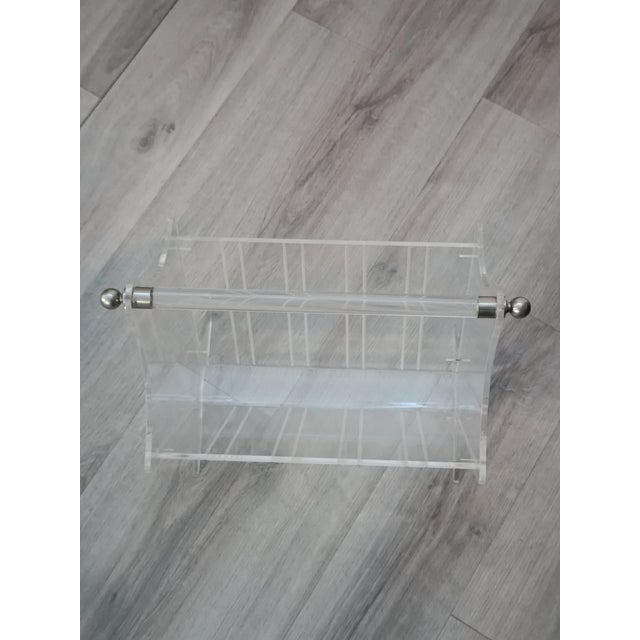 Metal Vintage French Acrylic Glass Magazine Rack, 1980s For Sale - Image 7 of 11
