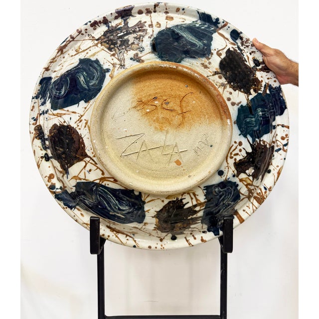 Monumental Decorative Studio Pottery Charger on Iron Stand by Josef Zala, 1987 For Sale - Image 10 of 11