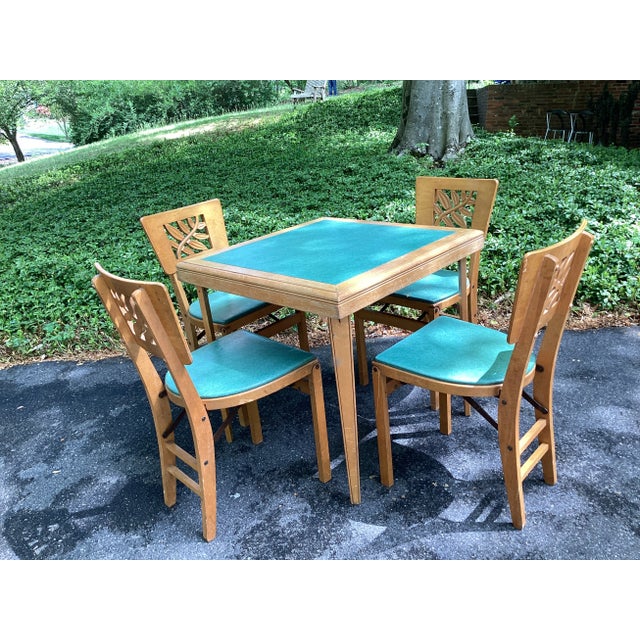 1950s Midcentury Modern Maple Folding Table and Set of Four Chairs by Stakmore Company - Set of 5 For Sale - Image 13 of 13