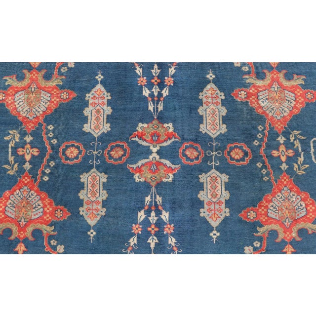 Large Antique Turkish Oushak Rug in Blue and Red With Ornate Medallion Design For Sale In Atlanta - Image 6 of 12