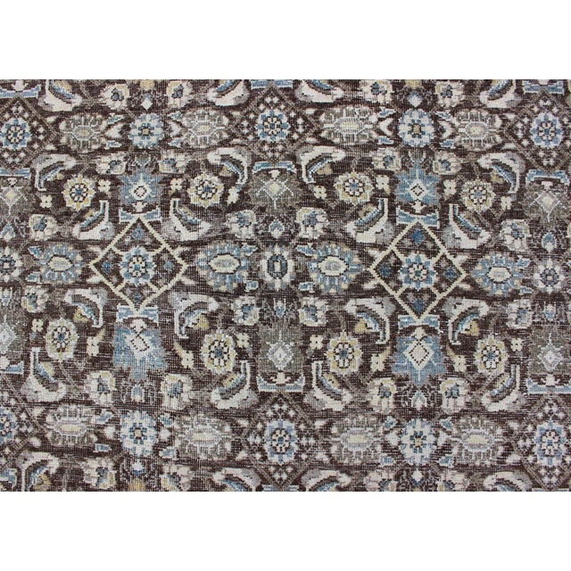 Chocolate Brown Background Antique Persian Tabriz Rug With All-Over Design For Sale - Image 11 of 16