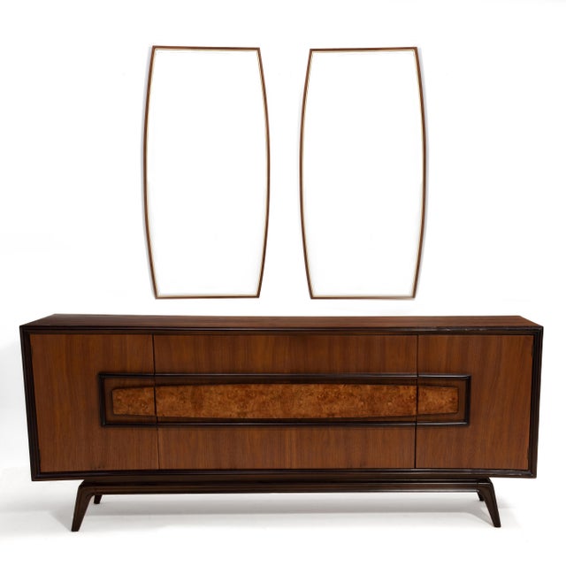 Hoke Wood Products Furniture Company Walnut Brass Beveled Glass Boat Shaped Mirror - A Pair For Sale - Image 9 of 9