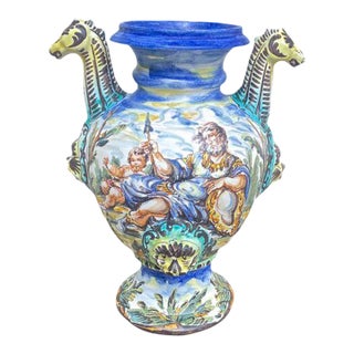 Vintage Italian Hand-Painted Urn Vase For Sale