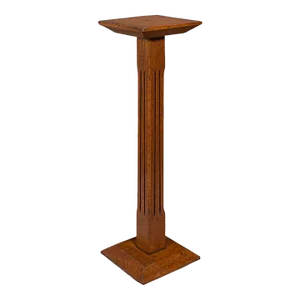 1880s Victorian Antique Portrait Bust Stand, English Oak, Jardiniere, Torchere Column
