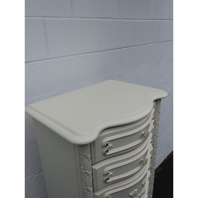 French Shabby Chic Painted Carved Tall Narrow Lingerie Jewelry Chest 6406 For Sale - Image 4 of 18