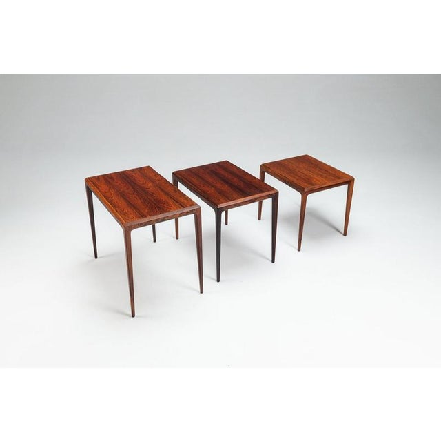Mid-Century Modern Nesting Tables in Santos Rosewood by Johannes Andersen for CFC Silkeborg, Denmark, 1960, Set of 3 For Sale - Image 3 of 15