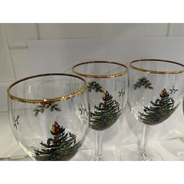 Glass Vintage Spode Christmas Tree Wine Glasses- Set of 4 For Sale - Image 7 of 8