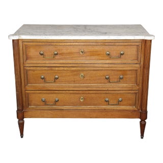 Faded Mahogany White Carrara Marble Jansen Style Directoire Style Commode For Sale