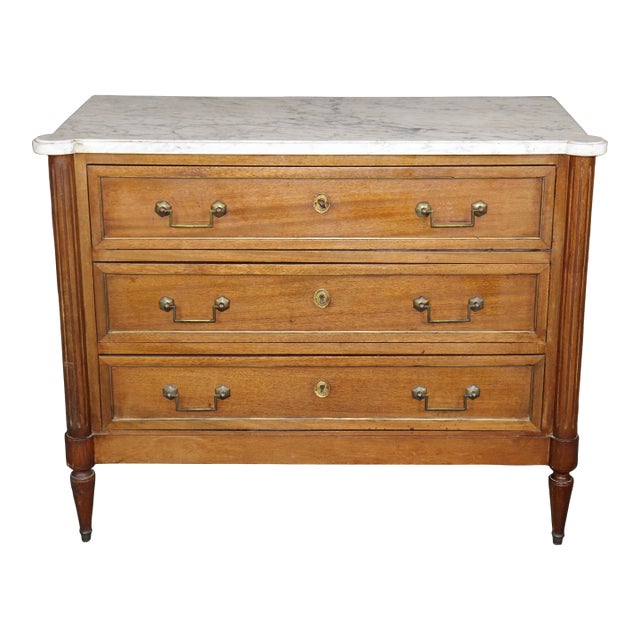 Faded Mahogany White Carrara Marble Jansen Style Directoire Style Commode For Sale