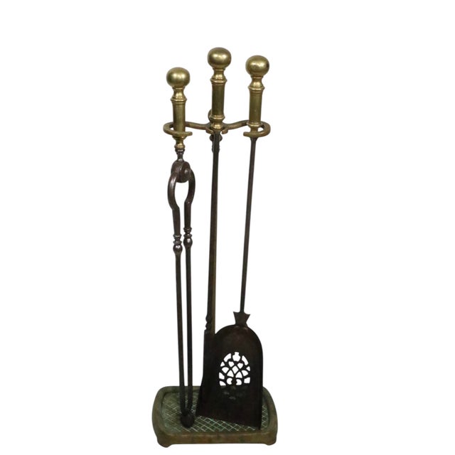 Brass Antique Fireplace Tool Set For Sale - Image 8 of 12