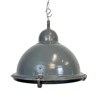 Industrial Grey Pendant Lamp with Clear Glass Cover, 1970s For Sale