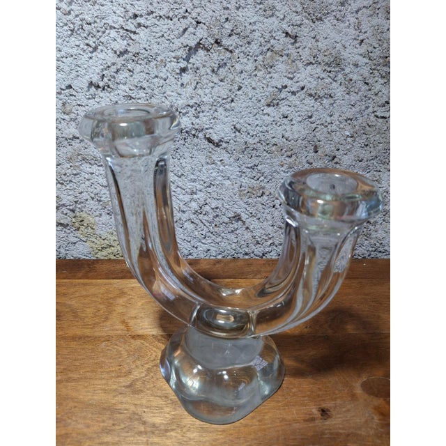 1930s Art Deco Double Candlestick in Molded Pressed Glass, 1930, Set of 2 For Sale - Image 5 of 7