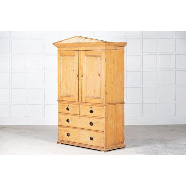 Pedimented English Pine Linen Press, 1870s For Sale - Image 3 of 13