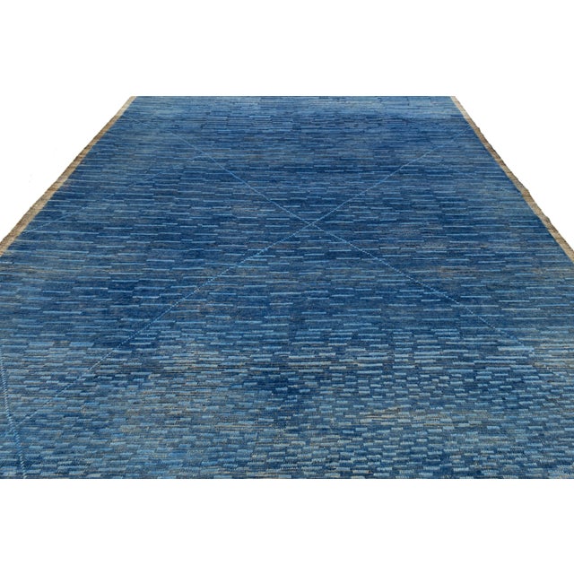 Textile Handmade Modern Moroccan Style Wool Rug in Blue With Geometric Design For Sale - Image 7 of 10