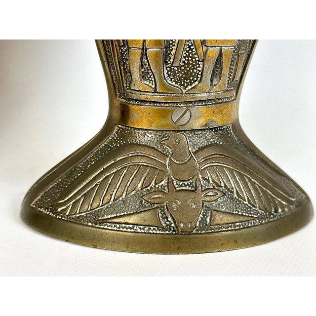 Egiptian Scenes Galvanized Metal Vases, 1900s, Set of 2 For Sale - Image 4 of 15