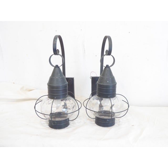 Late 20th Century Vintage Cape Cod Onion Lantern Sconces - A Pair For Sale - Image 5 of 5
