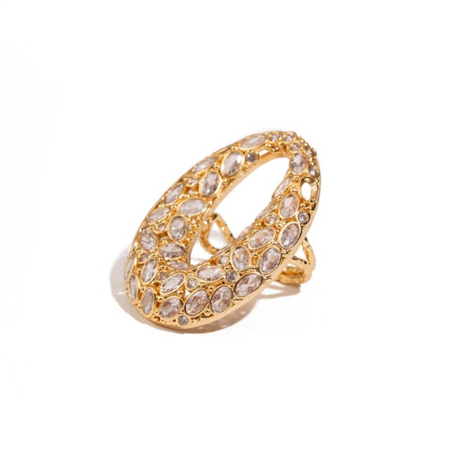 Metal Celestial Radiance Swarovski Crystal Chunky Adjustable Ring, Size 4 For Sale - Image 7 of 8