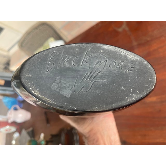 Native American Navajo Marvin Blackmore Black Pottery Oval Vase For Sale In Santa Fe - Image 6 of 6
