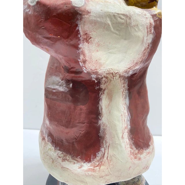 Maroon Vintage Folk Art Paper Mache Santa Figure – Hand Painted Mid Century Christmas Decor For Sale - Image 8 of 12
