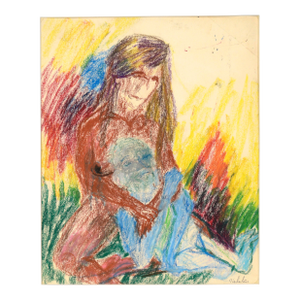 Woman Cradling Man - Expressionistic Figure Pastel Drawing by Louis Nadalini