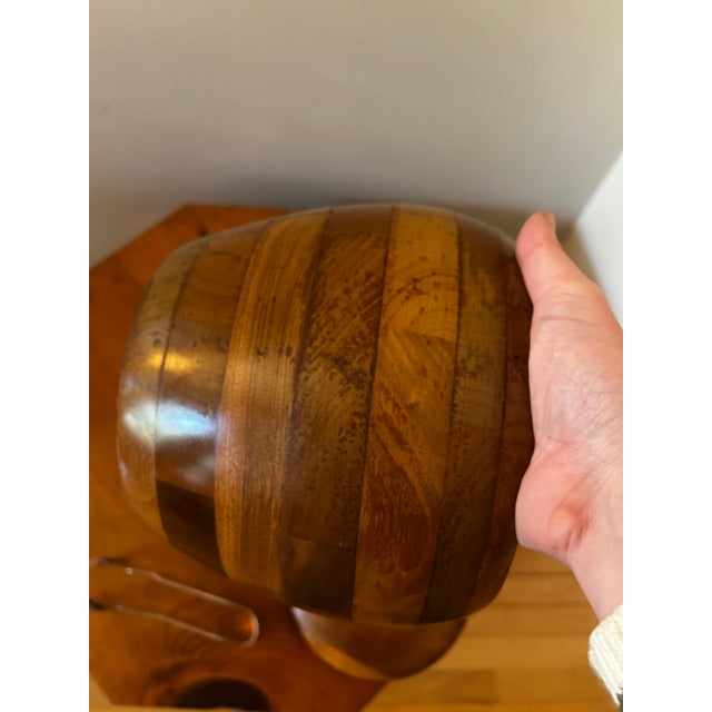 Brown 1960s Mid-Century Modern Solid Walnut Apple Ice Bucket With Silverplate Claw Tongs For Sale - Image 8 of 13