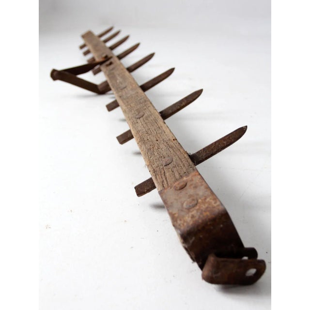 Wood Antique Primitive Spike Tooth Harrow Farm Tool For Sale - Image 7 of 10