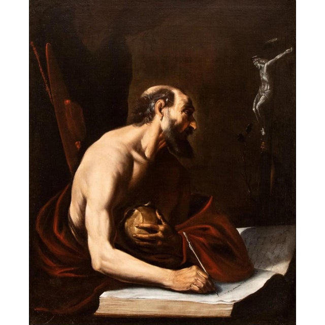 Neapolitan Caravaggist Artist, Saint Jerome, 1600s, Oil on Canvas For Sale - Image 7 of 7