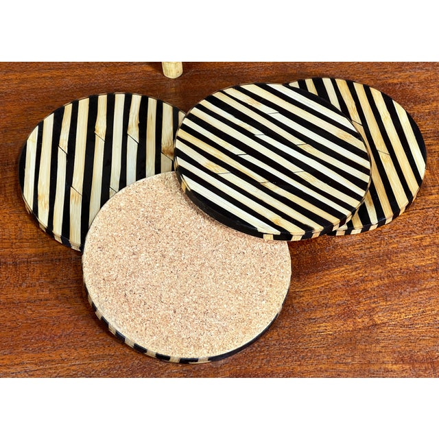 Vintage Split Bamboo Coasters W/ Arched Holder - Set of 4 For Sale - Image 4 of 5