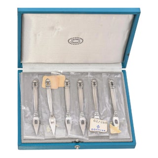 Vintage Georg Jensen Sterling Acorn Cocktail Picks Set of 6 - Original Box For Sale