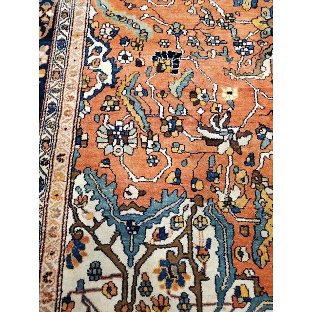 Antique Farahan Sarouk Handmade Oriental Rusty Red & Navy Blue Rug For Sale In New York - Image 6 of 12